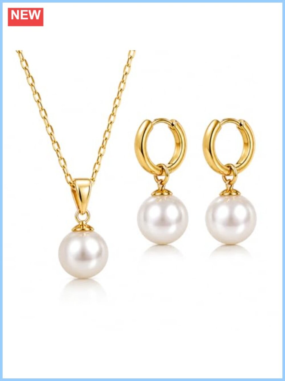 18K Gold Plated Pearl Jewelry Set Necklace & Earrings Minimalist